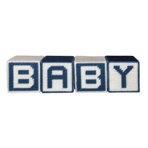 Handmade Needlepoint Navy White BABY Blocks Nursery Decor Shower Gift Neutral
